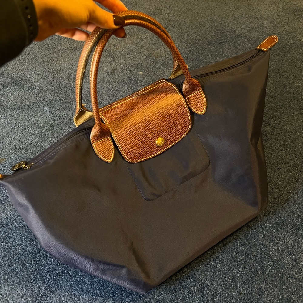 Navy Blue Long Champ Bag Small Handle